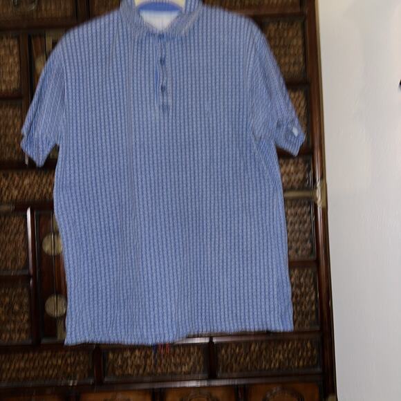 Tailor Byrd Golf Polo Shirt Blue Flamingo Logo‎ Flower Print Stretch Men's Sz L - Picture 2 of 9